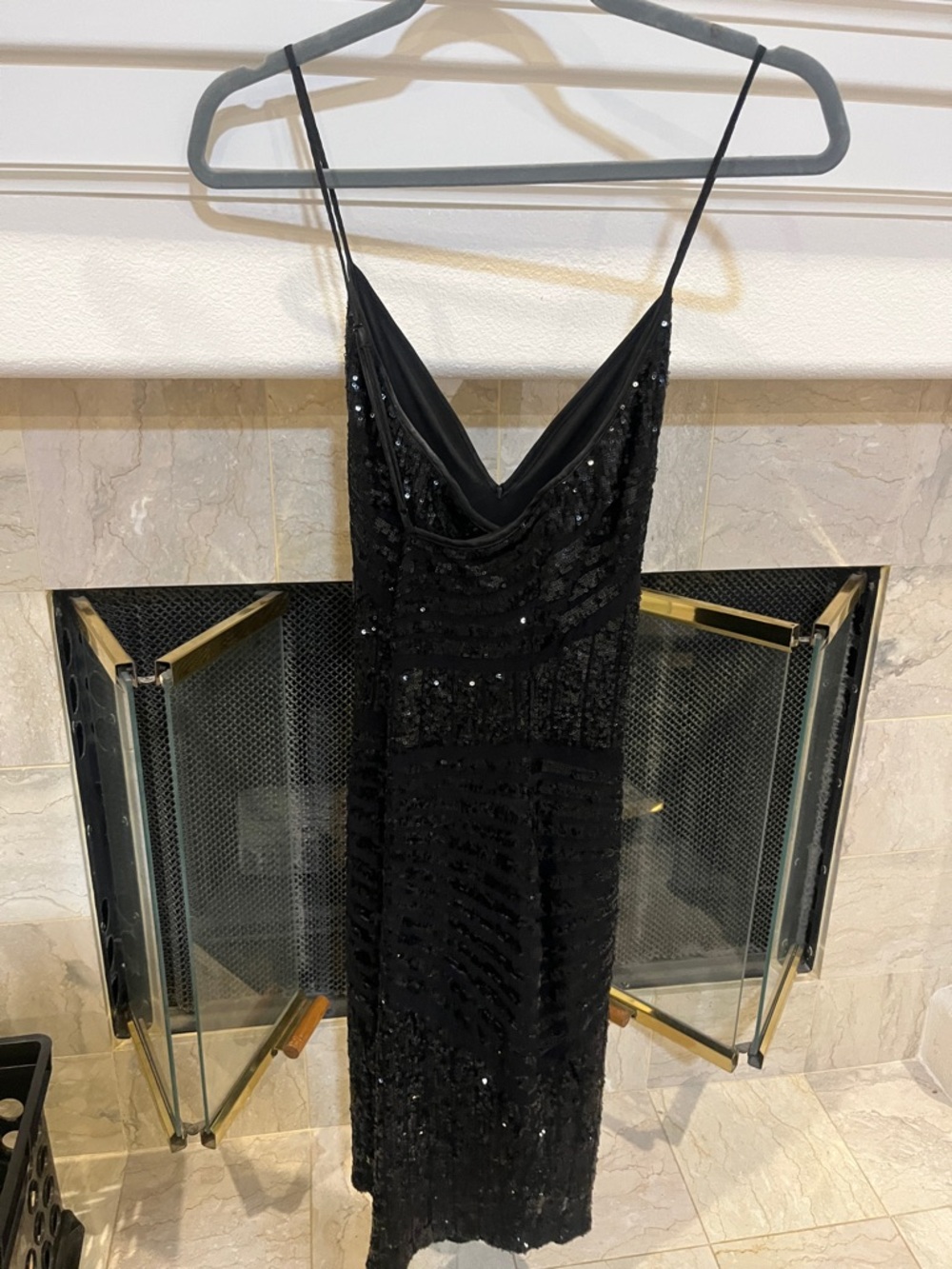 bebe Black Sequin Spaghetti Strap V-Neck Dress - Picture 2 of 3